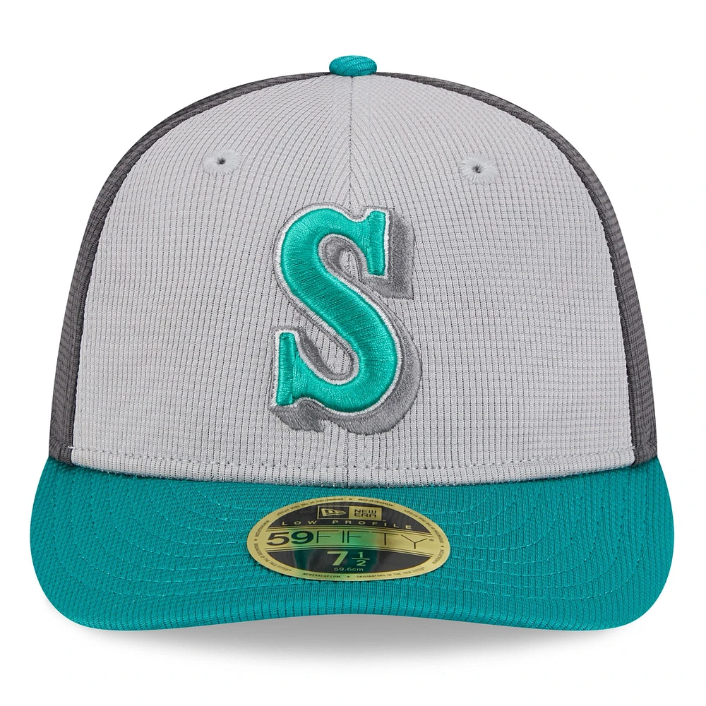 Men's New Era  Gray/Aqua Seattle Mariners 2025 Batting Practice Low Profile 59FIFTY Fitted Hat