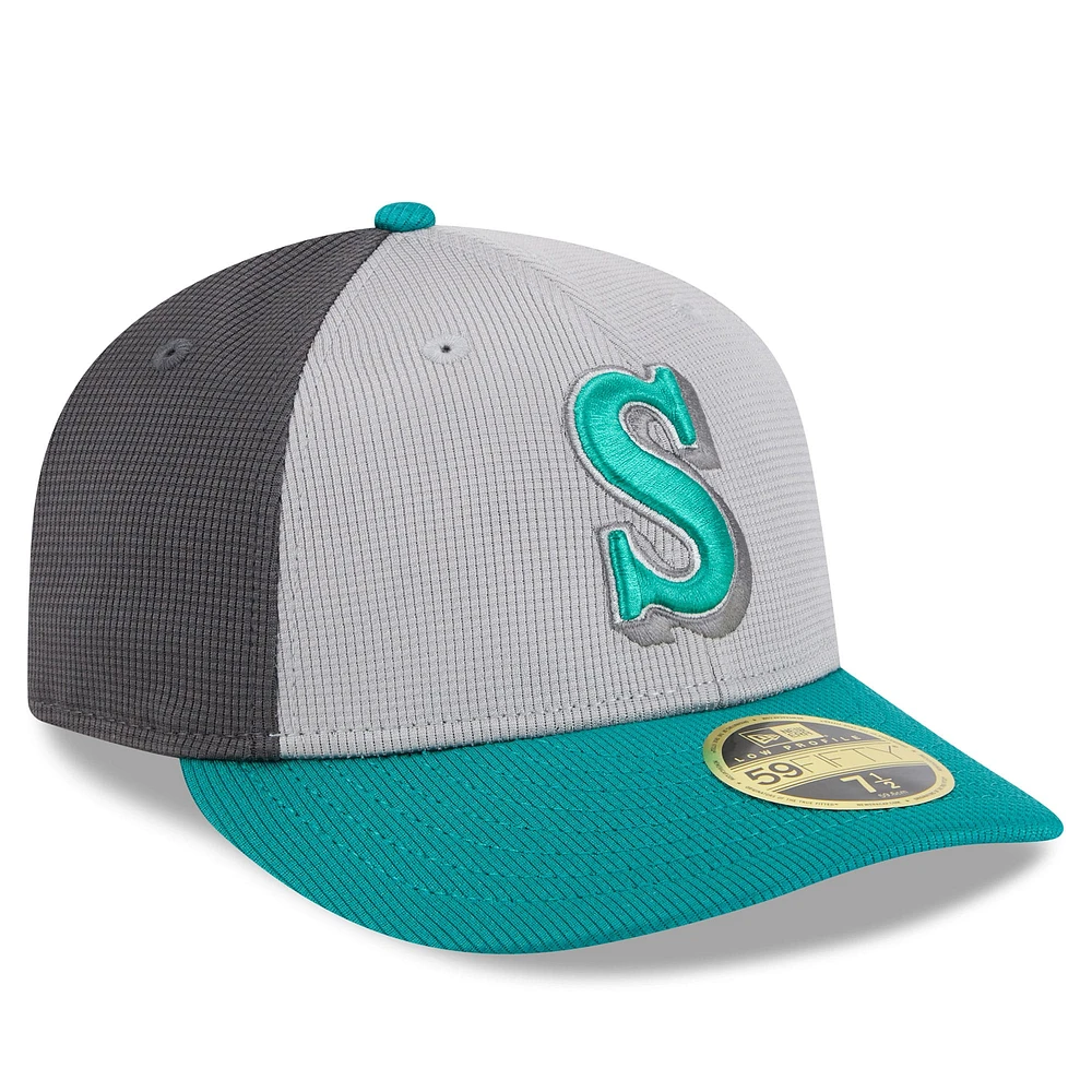 Men's New Era  Gray/Aqua Seattle Mariners 2025 Batting Practice Low Profile 59FIFTY Fitted Hat