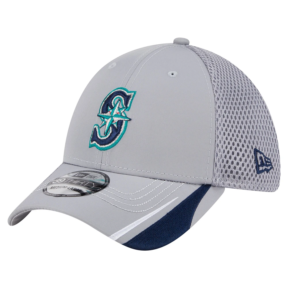 Men's New Era  Gray Seattle Mariners Linear 39THIRTY Flex-Fit Hat