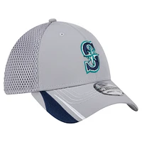 Men's New Era  Gray Seattle Mariners Linear 39THIRTY Flex-Fit Hat
