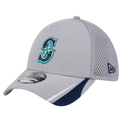 Men's New Era  Gray Seattle Mariners Linear 39THIRTY Flex-Fit Hat