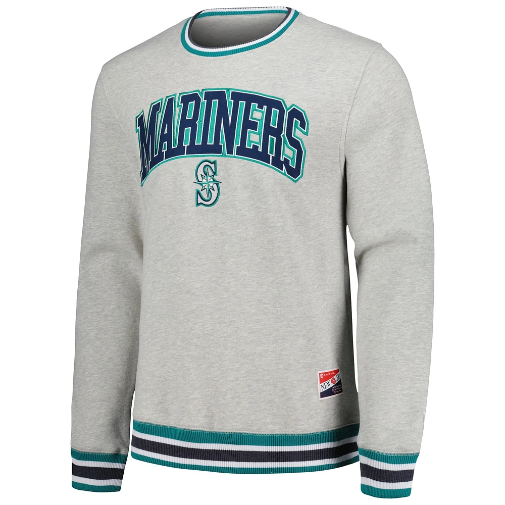 Men's New Era Heather Gray Seattle Mariners Throwback Classic Pullover Sweatshirt