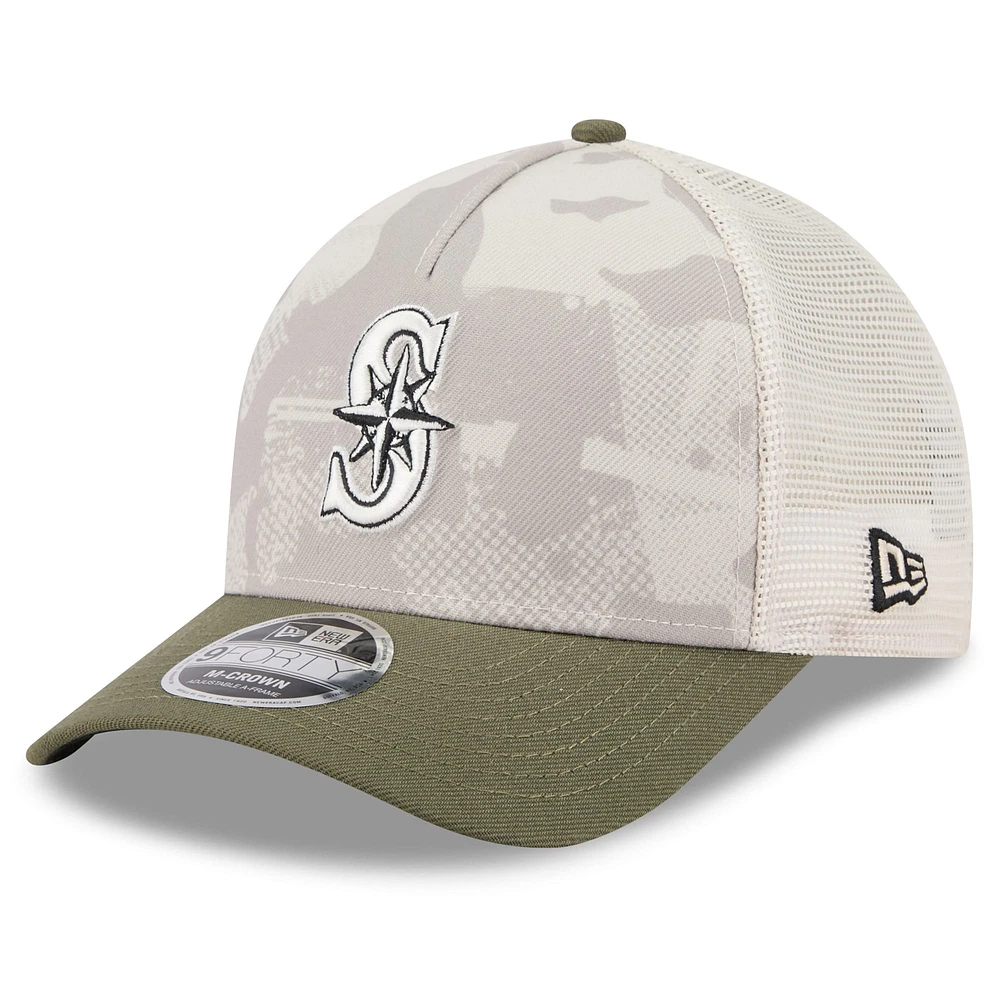 Men's New Era Light Beige/Olive Seattle Mariners 2025 Armed Forces Day 9FORTY M-Crown A-Frame Adjustable Hat