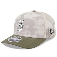 Casquette extensible à boutons-pression 9SEVENTY pour homme, beige clair/olive, des Mariners de Seattle 2025, Journée des forces armées New Era