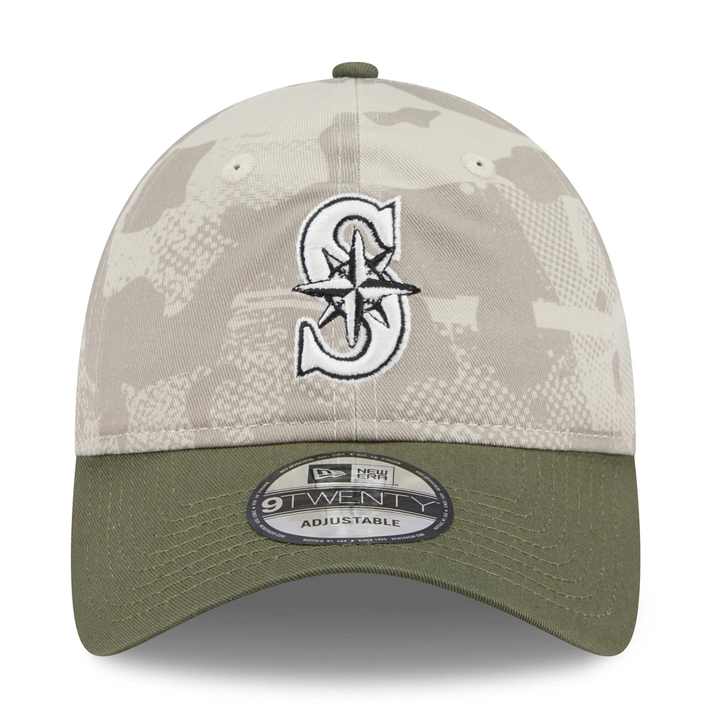 Men's New Era Light Beige/Olive Seattle Mariners 2025 Armed Forces Day 9TWENTY Adjustable Hat
