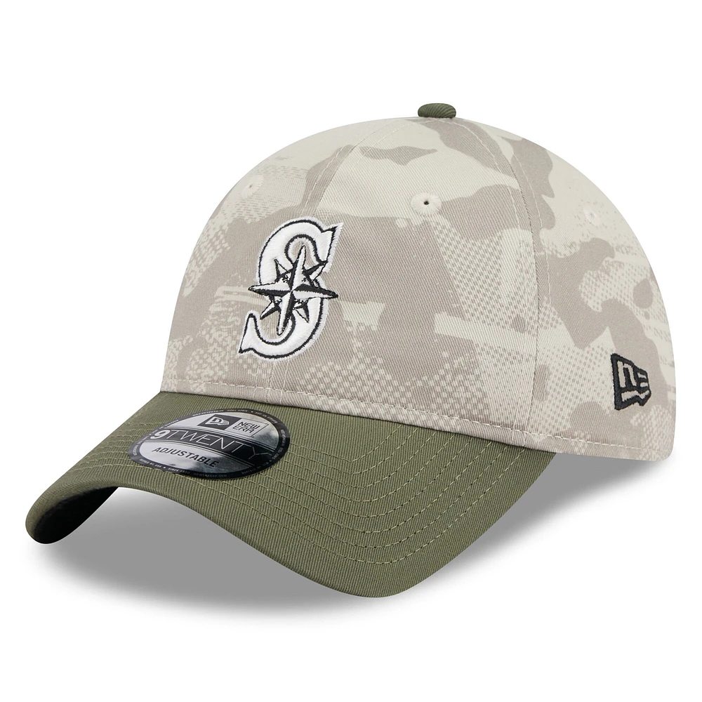 Men's New Era Light Beige/Olive Seattle Mariners 2025 Armed Forces Day 9TWENTY Adjustable Hat