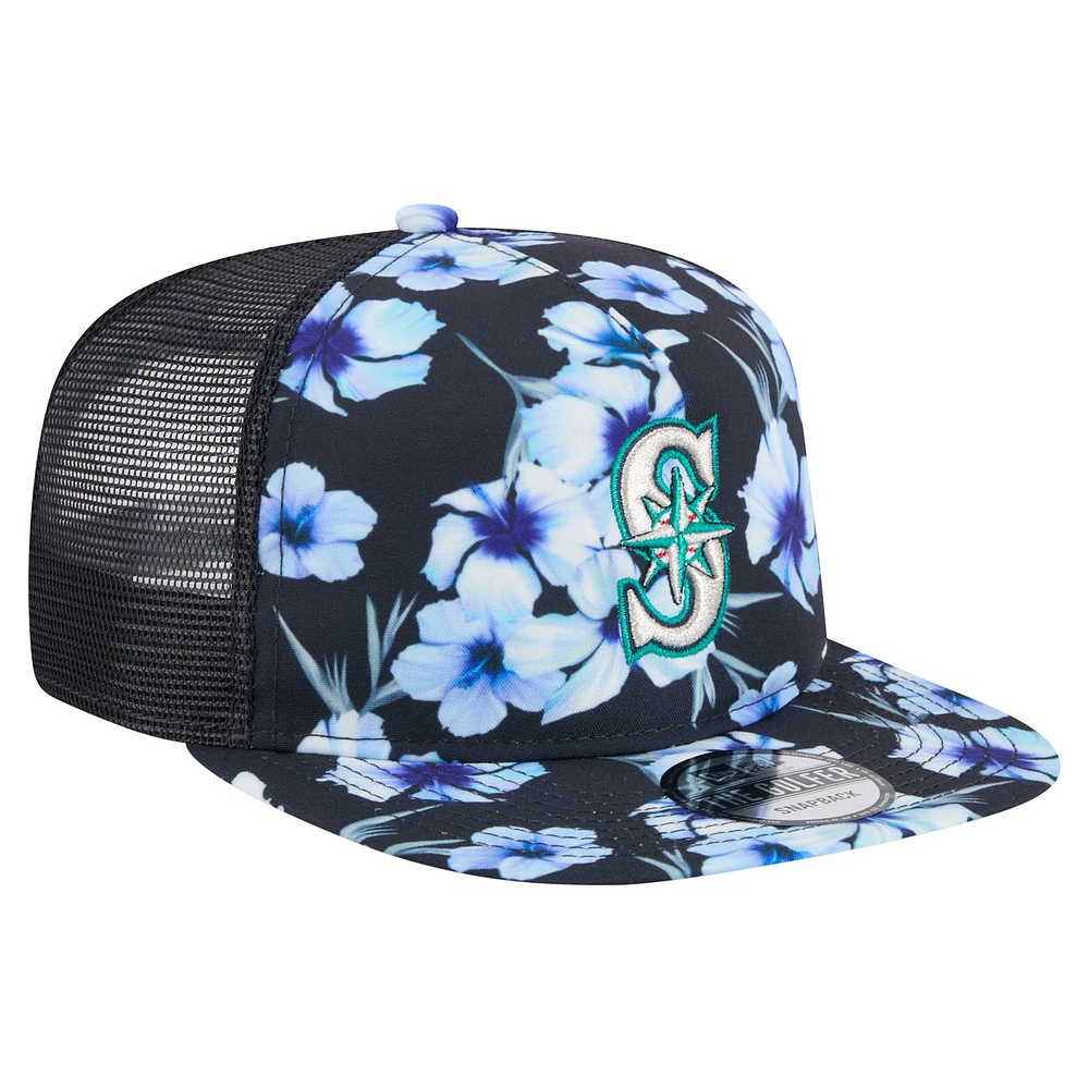 Men's New Era Navy Seattle Mariners Adventure Pattern Golfer Trucker Snapback Hat