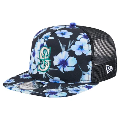 Men's New Era Navy Seattle Mariners Adventure Pattern Golfer Trucker Snapback Hat