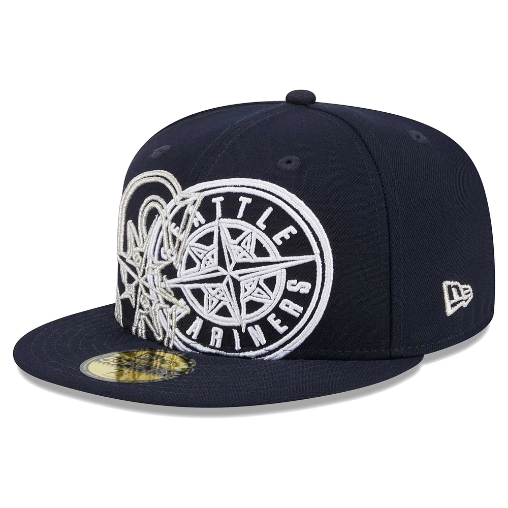 Casquette ajustée 59FIFTY New Era pour hommes des Seattle Mariners Game Day Overlap, bleu marine