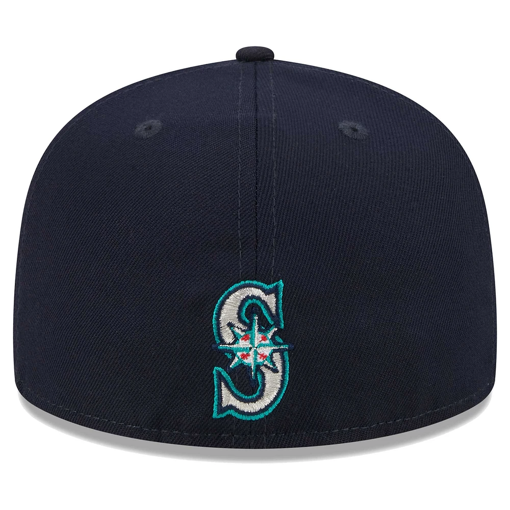 Casquette ajustée 59FIFTY New Era pour hommes des Seattle Mariners Game Day Overlap, bleu marine