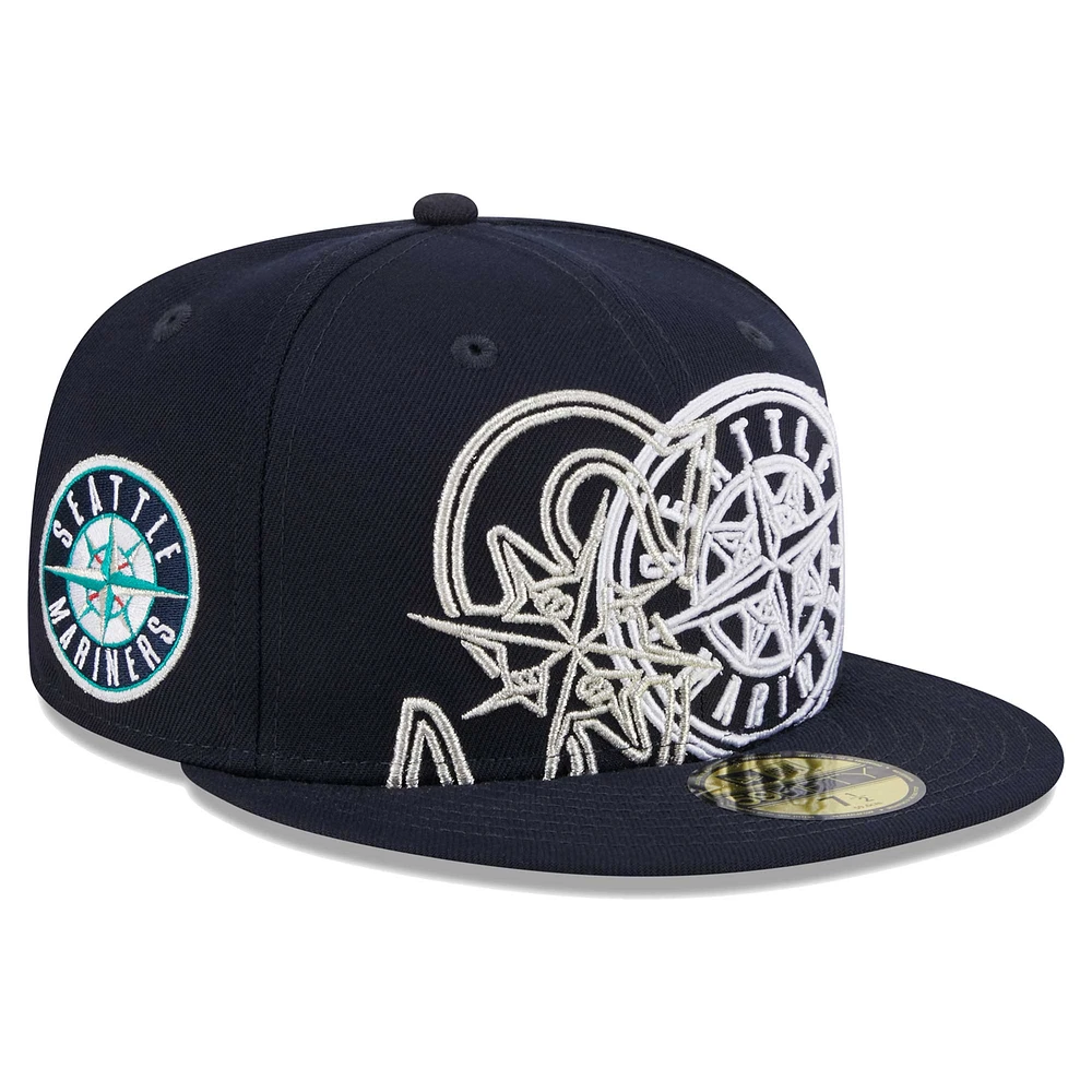 Casquette ajustée 59FIFTY New Era pour hommes des Seattle Mariners Game Day Overlap, bleu marine