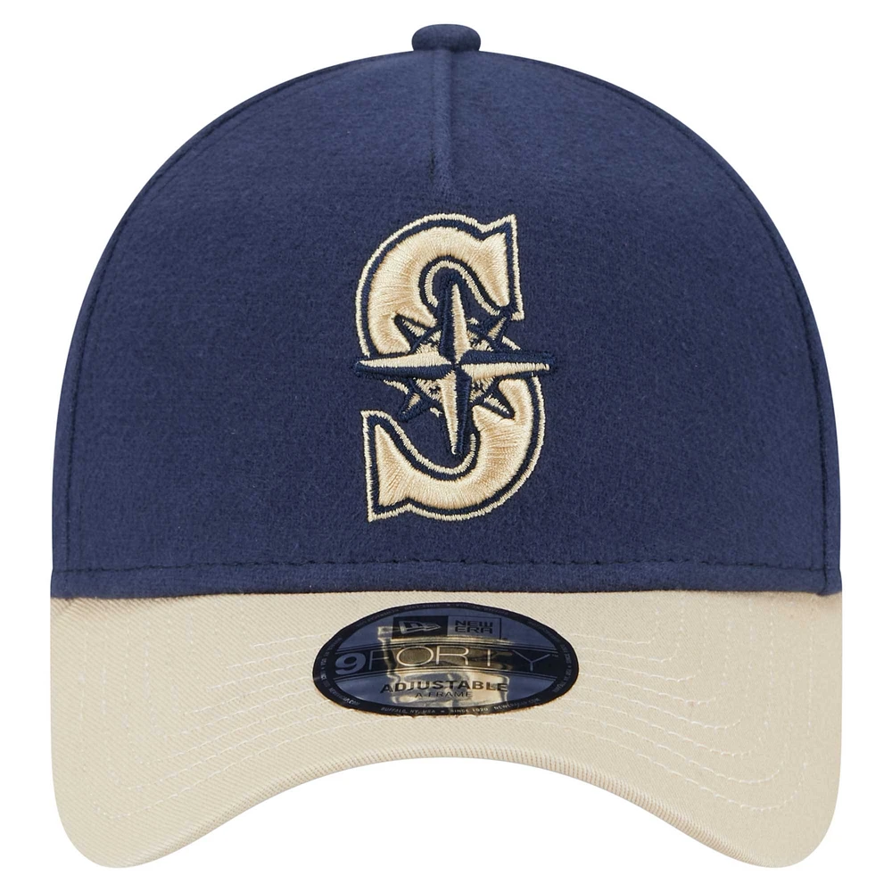 Men's New Era Navy Seattle Mariners Moleskin Crown A-Frame 9FORTY Adjustable Hat