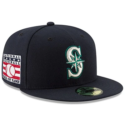 Casquette ajustée 59FIFTY du Temple de la renommée baseball national des Seattle Mariners New Era pour hommes, bleu marine