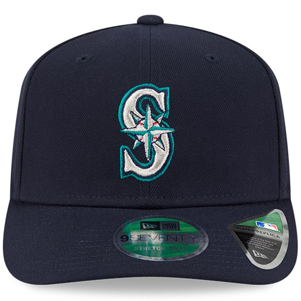 Casquette ajustable New Era 9SEVENTY bleu marine pour homme, réplique du joueur des Seattle Mariners