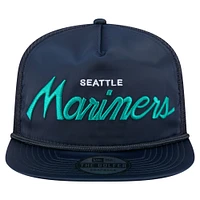 Casquette de golf ajustable rétro en satin bleu marine des Seattle Mariners de New Era pour homme