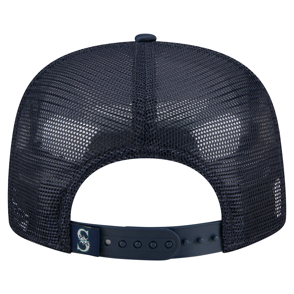 Casquette de golf ajustable rétro en satin bleu marine des Seattle Mariners de New Era pour homme