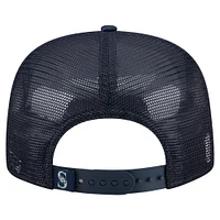 Casquette de golf ajustable rétro en satin bleu marine des Seattle Mariners de New Era pour homme