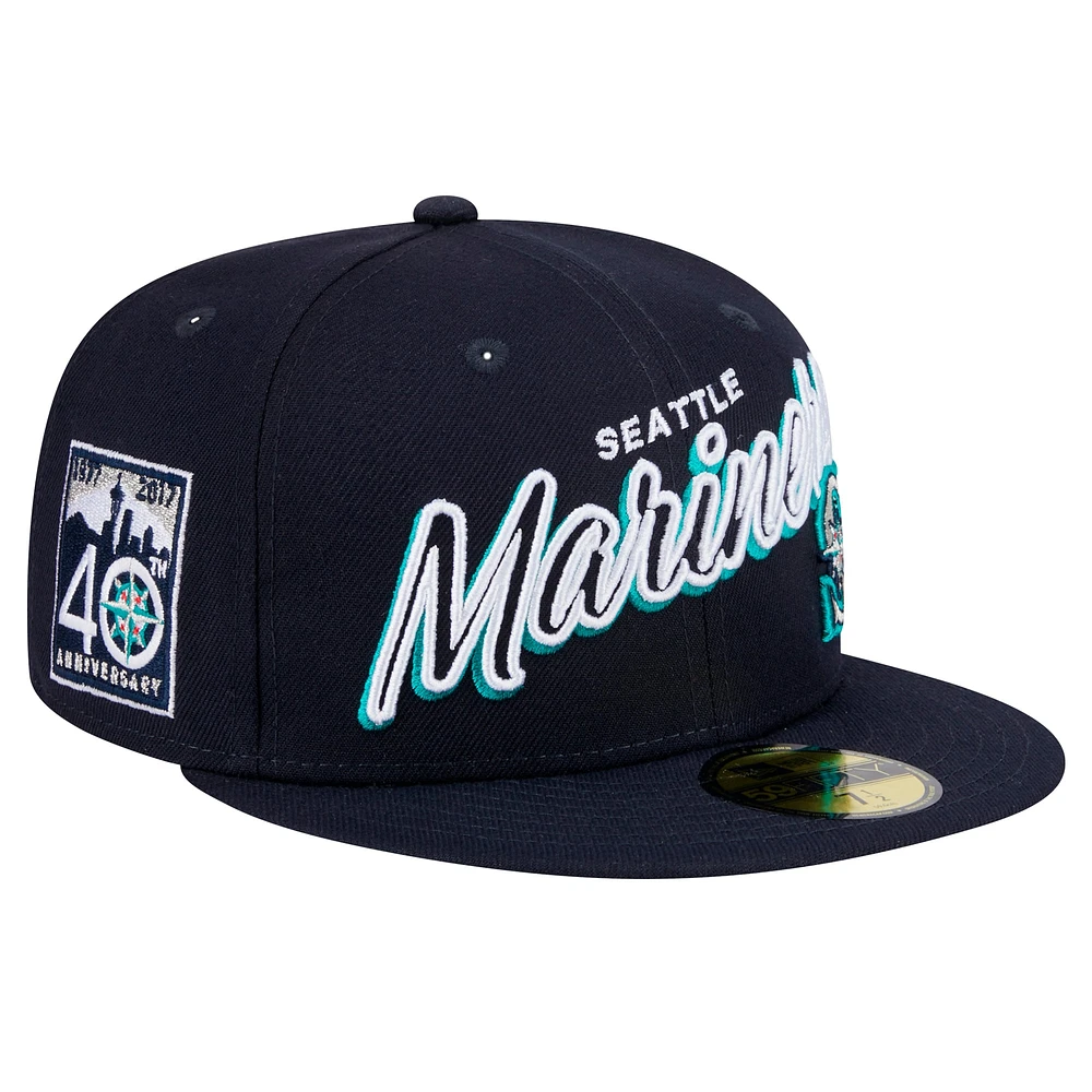 Men's New Era Navy Seattle Mariners Script Sided 59FIFTY Fitted Hat