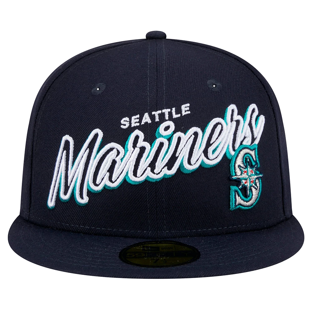 Men's New Era Navy Seattle Mariners Script Sided 59FIFTY Fitted Hat