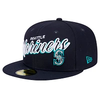 Men's New Era Navy Seattle Mariners Script Sided 59FIFTY Fitted Hat