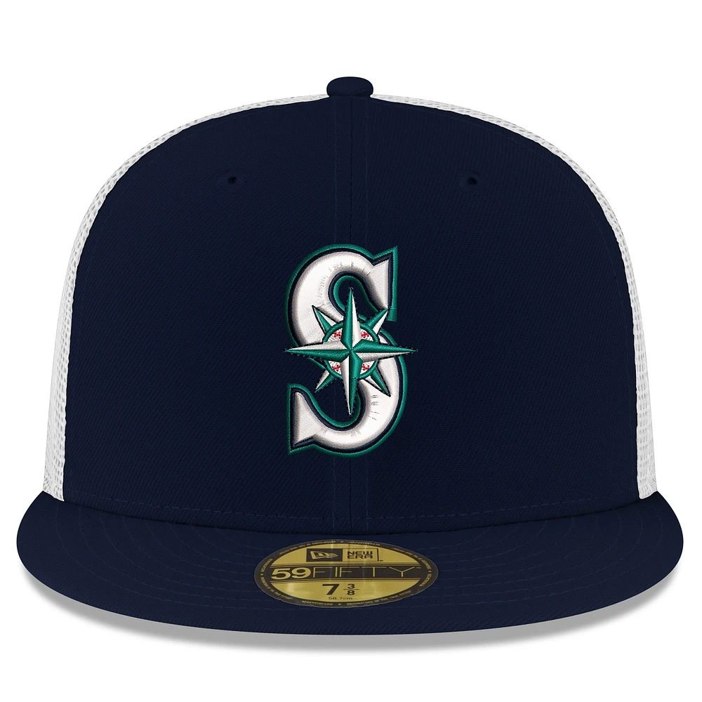 Men's New Era Navy Seattle Mariners Team Color 59FIFTY Trucker Fitted Hat