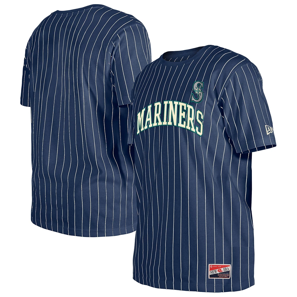 Men's New Era Navy Seattle Mariners Throwback Pinstripe T-Shirt