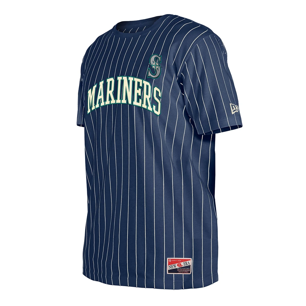 Men's New Era Navy Seattle Mariners Throwback Pinstripe T-Shirt