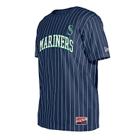 Men's New Era Navy Seattle Mariners Throwback Pinstripe T-Shirt