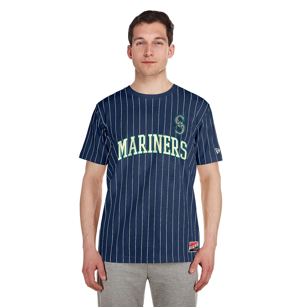 Men's New Era Navy Seattle Mariners Throwback Pinstripe T-Shirt