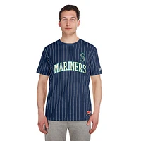 Men's New Era Navy Seattle Mariners Throwback Pinstripe T-Shirt