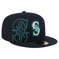 Men's New Era Navy Seattle Mariners Yarn Stitch 59FIFTY Fitted Hat
