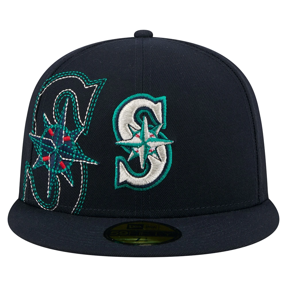 Men's New Era Navy Seattle Mariners Yarn Stitch 59FIFTY Fitted Hat