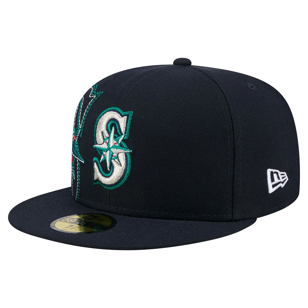 Men's New Era Navy Seattle Mariners Yarn Stitch 59FIFTY Fitted Hat