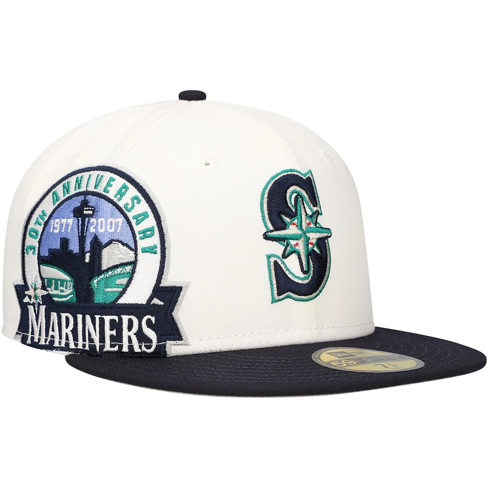 Casquette ajustée 59FIFTY Major Sidepatch des Seattle Mariners New Era pour hommes, blanc/bleu marine