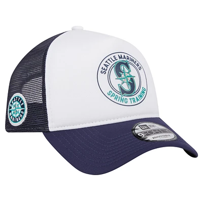 Casquette réglable de camionneur en mousse A-Frame 9FORTY New Era pour hommes, blanc/bleu marine, Seattle Mariners Spring Training Circle