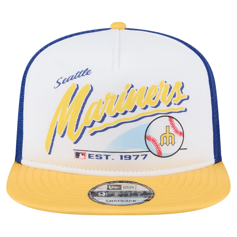 Men's New Era White/Yellow Seattle Mariners Retro Script Trucker 9FIFTY Snapback Hat