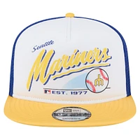 Men's New Era White/Yellow Seattle Mariners Retro Script Trucker 9FIFTY Snapback Hat