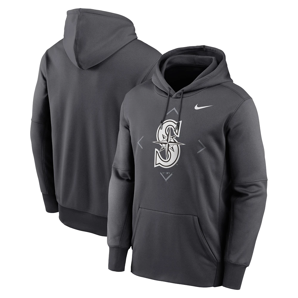 Men's Nike Anthracite Seattle Mariners Therma Bracket Icon Performance Pullover Hoodie