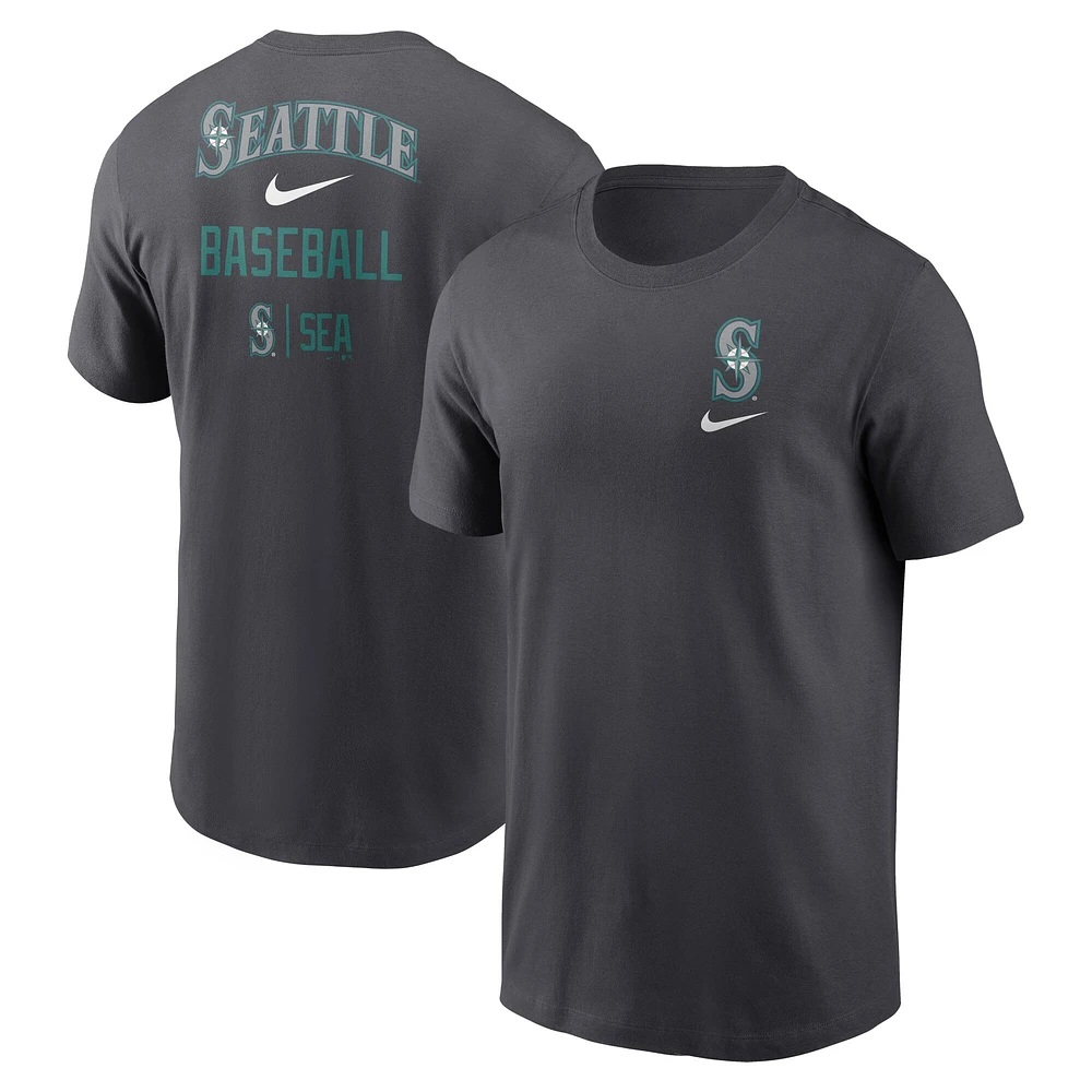 Men's Nike Charcoal Seattle Mariners Logo Sketch Bar T-Shirt