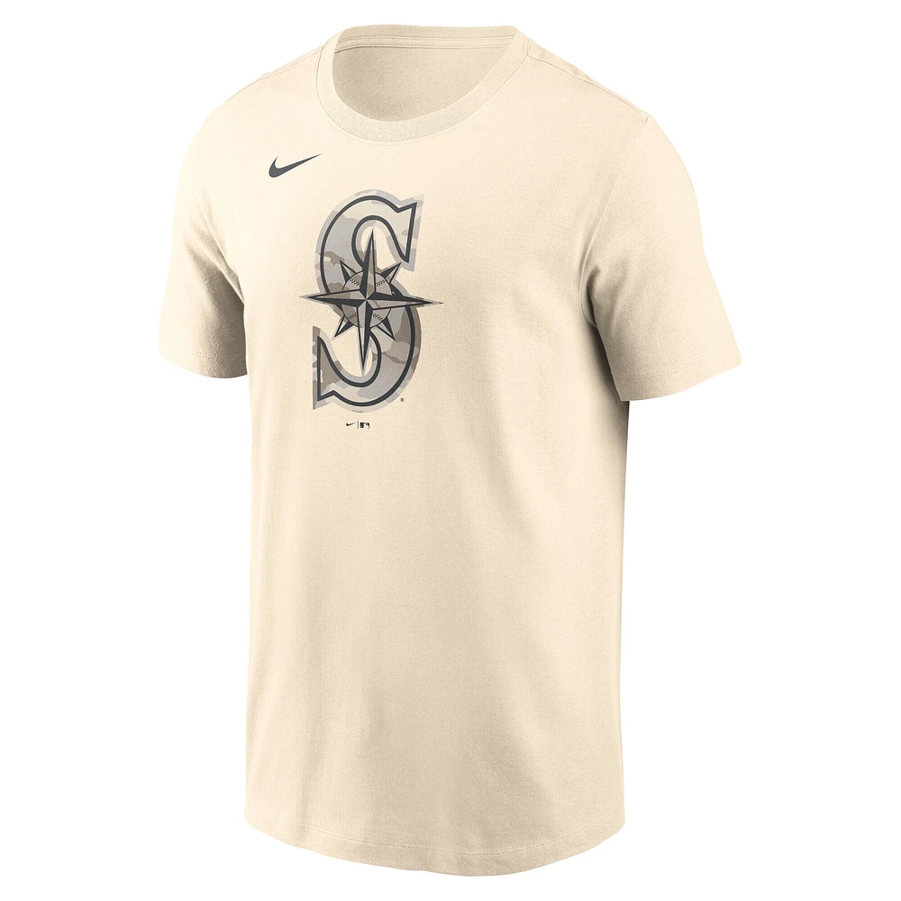 Men's Nike Cream Seattle Mariners Camo Logo T-Shirt