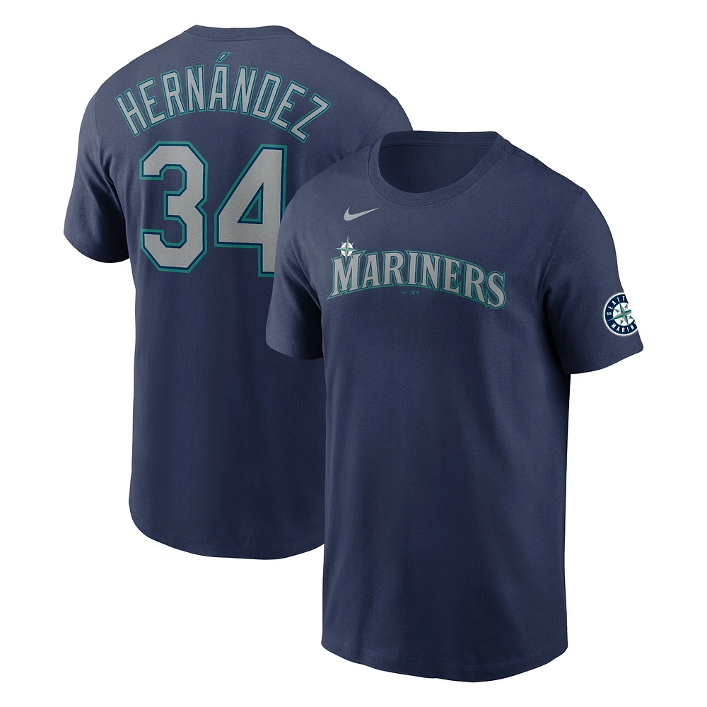 T-shirt Nike Felix Hernandez pour homme bleu marine Seattle Mariners Hall of Fame avec écusson nom et numéro sur la manche