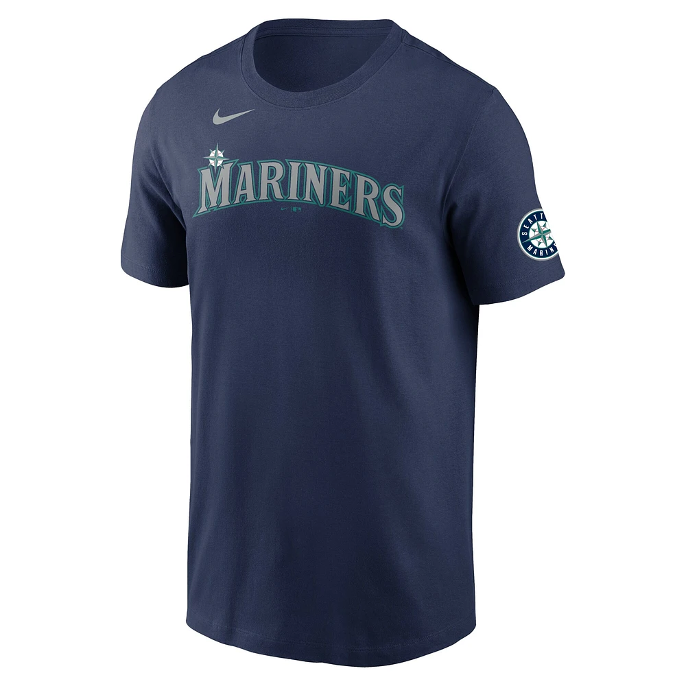 Men's Nike Felix Hernandez Navy Seattle Mariners Hall of Fame Name & Number Sleeve Patch T-Shirt