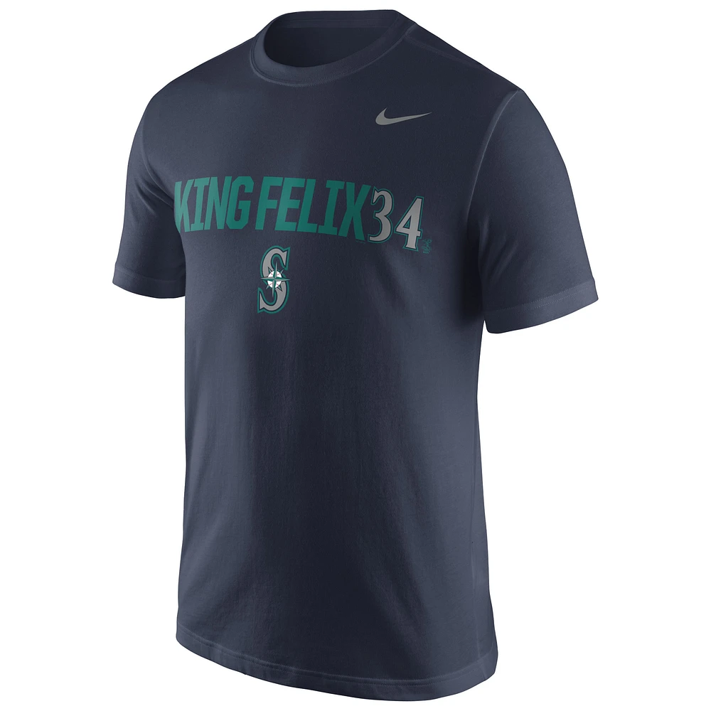 T-shirt de performance Nike Felix Hernandez pour hommes, bleu marine, Seattle Mariners, surnom, nom et numéro