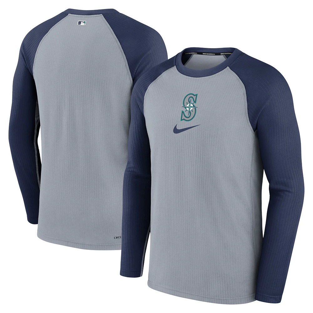 Men's Nike Gray Seattle Mariners Authentic Collection Game Raglan Performance Long Sleeve T-Shirt