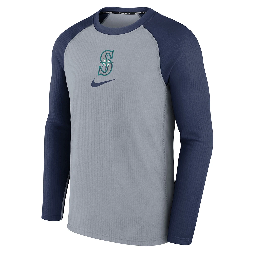 T-shirt à manches longues Nike Seattle Mariners Authentic Collection Game Raglan Performance pour homme, gris