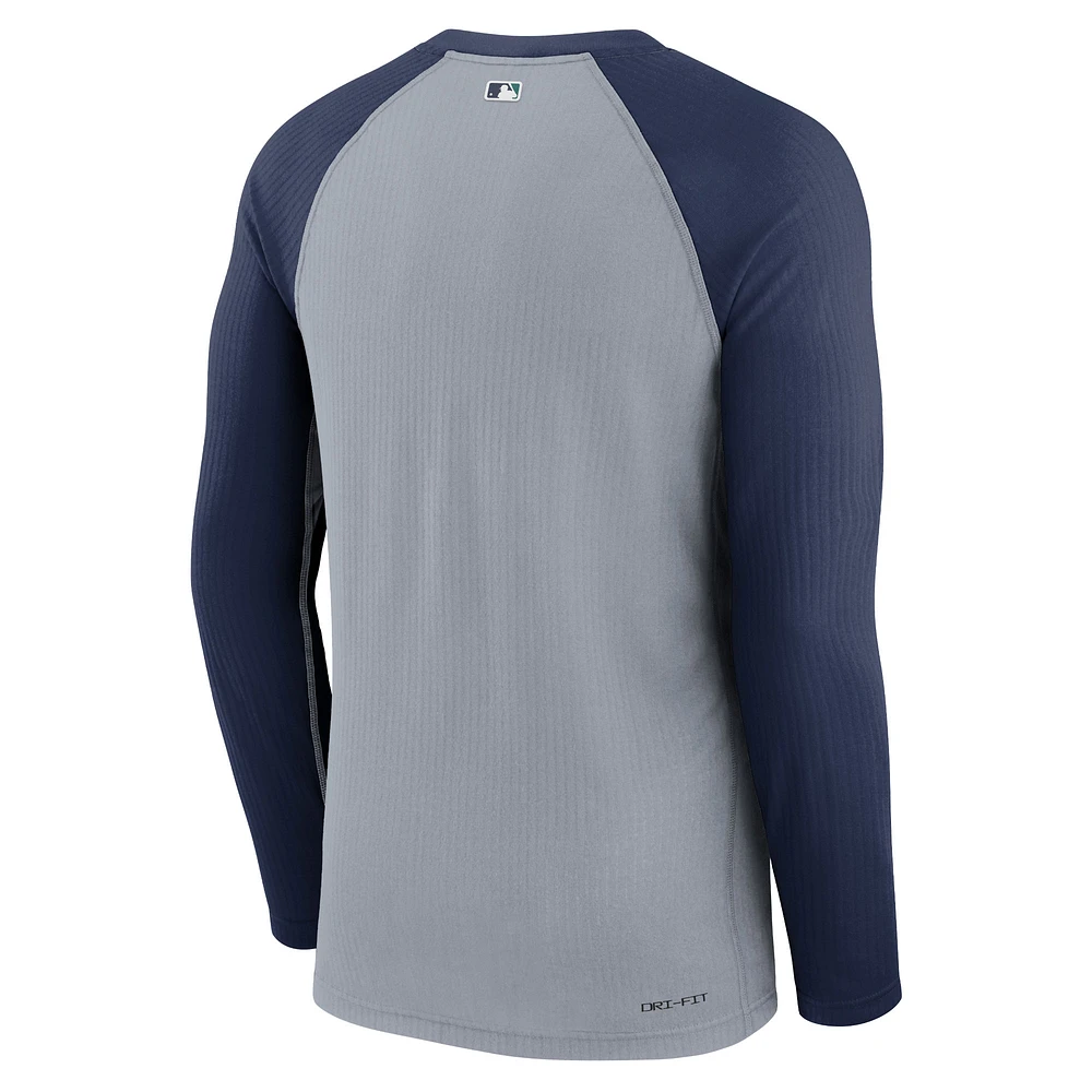 T-shirt à manches longues Nike Seattle Mariners Authentic Collection Game Raglan Performance pour homme, gris