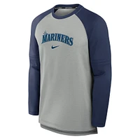 T-shirt à manches longues Nike pour hommes, gris chiné/marine, Seattle Mariners Authentic Collection Game Time Raglan Performance