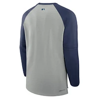 Men's Nike Heather Gray/Navy Seattle Mariners Authentic Collection Game Time Raglan Performance Long Sleeve T-Shirt