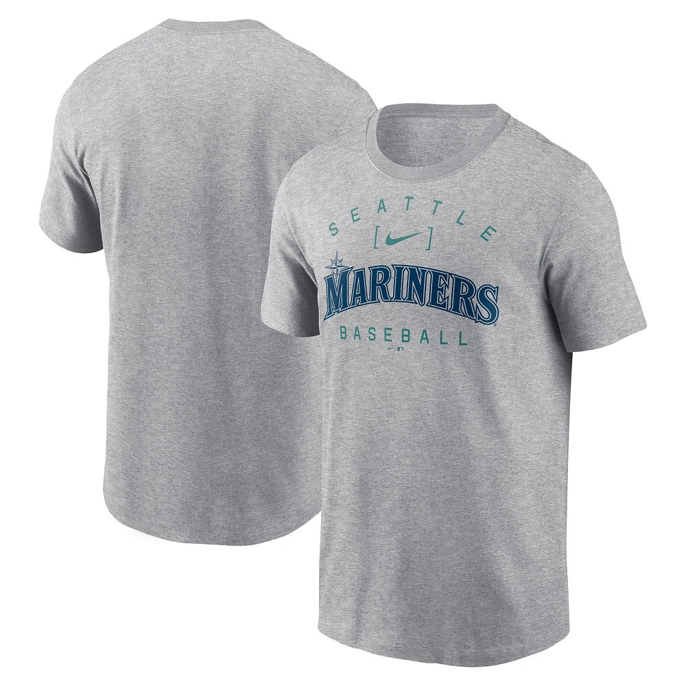 Men's Nike Heather Gray Seattle Mariners Home Team Athletic Arch T-Shirt