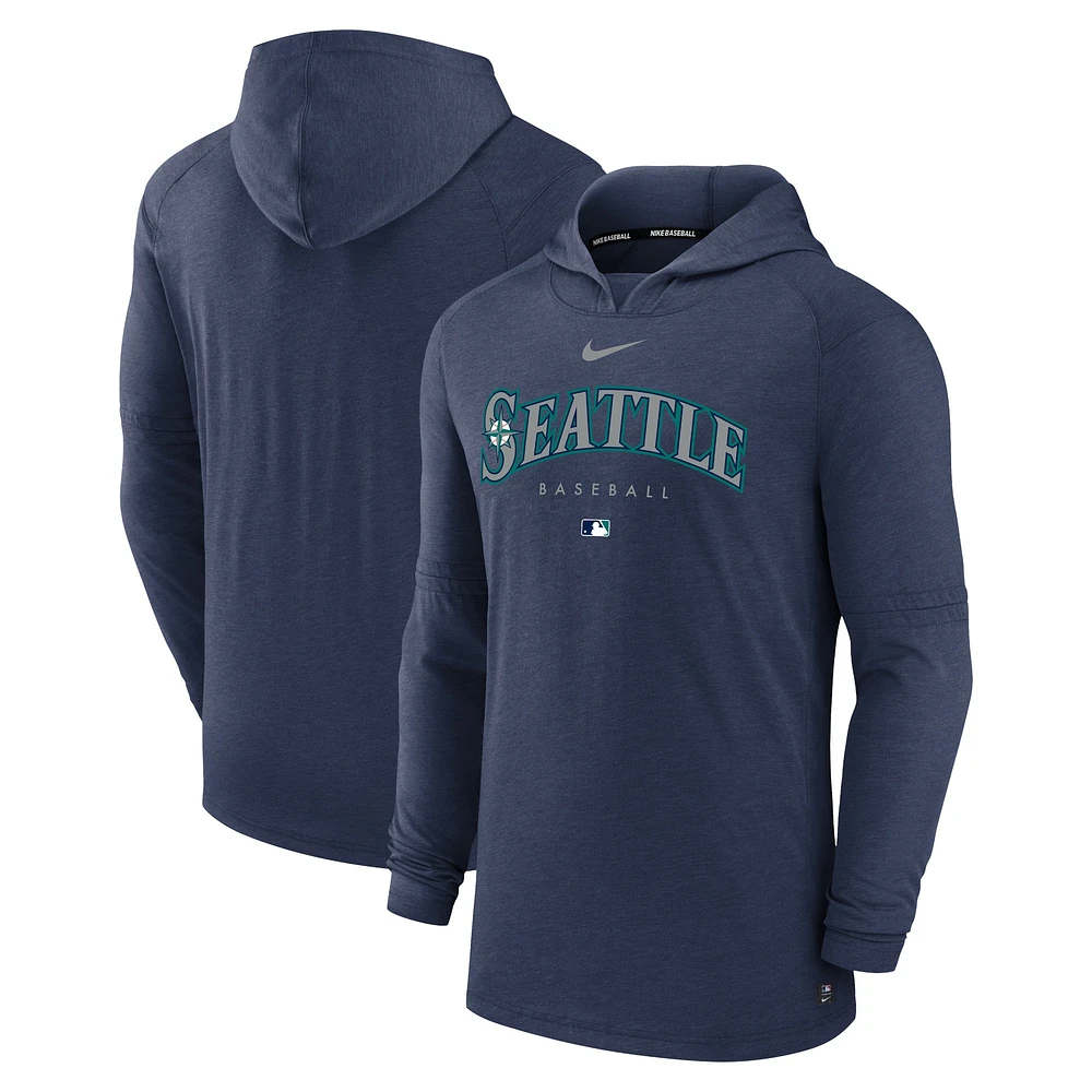 Sweat à capuche enfiler triple mélange Performance Nike Heather Navy Seattle Mariners Authentic Collection pour homme